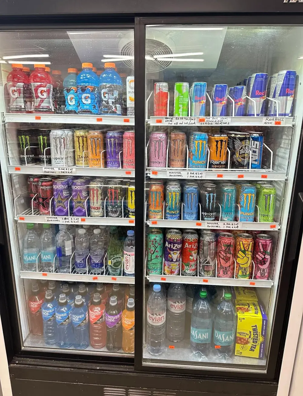 Refrigerated energy drinks, sports drinks, water and tea